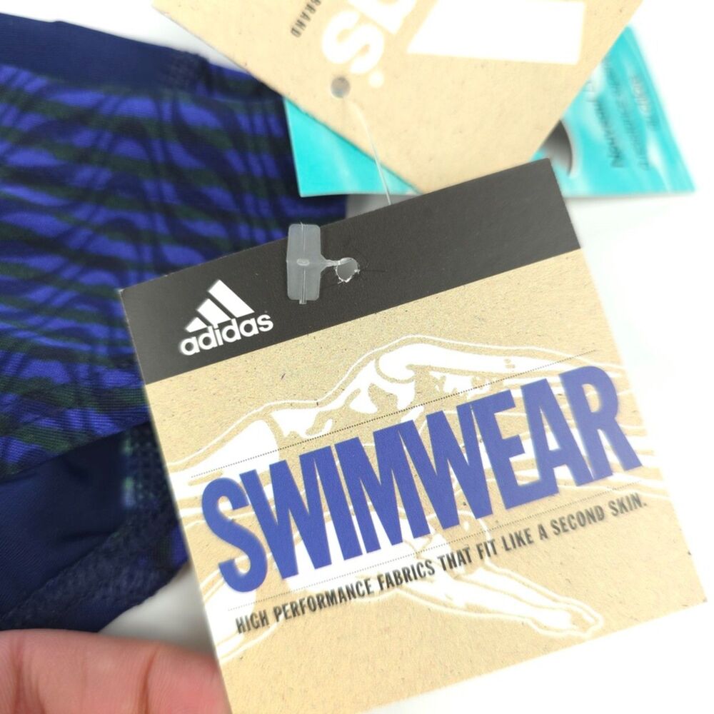 NWT Adidas Classic Swim Briefs Navy Blue Print Athletic Sporty Water Polo Swim - Picture 9 of 9